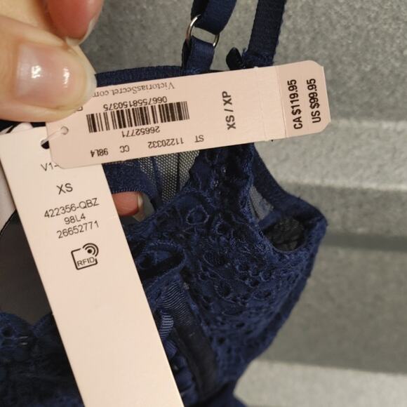 Victoria's Secret Teddy Lingerie Bodysuit Navy Blue Lace Thong NWT - Picture 4 of 8